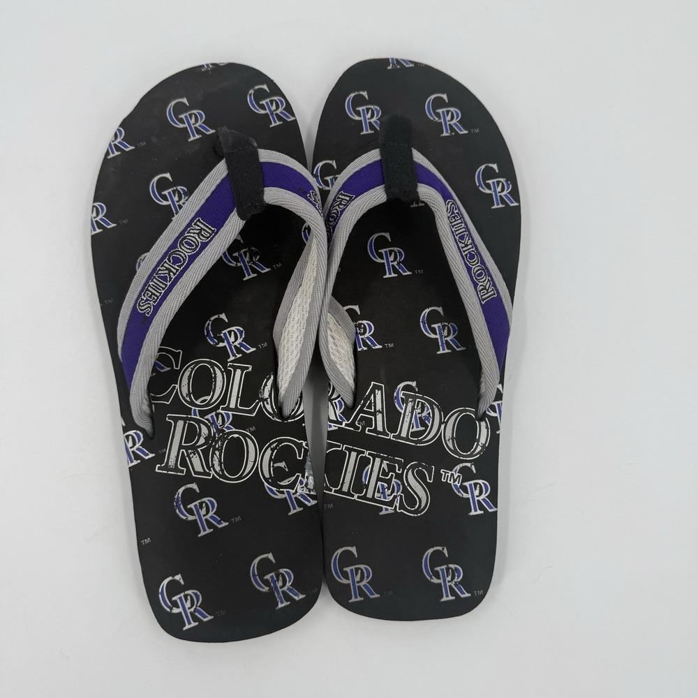 Colorado Rockies Men's 10.5-11 Black Purple MLB Flip Flops Thong Sandals